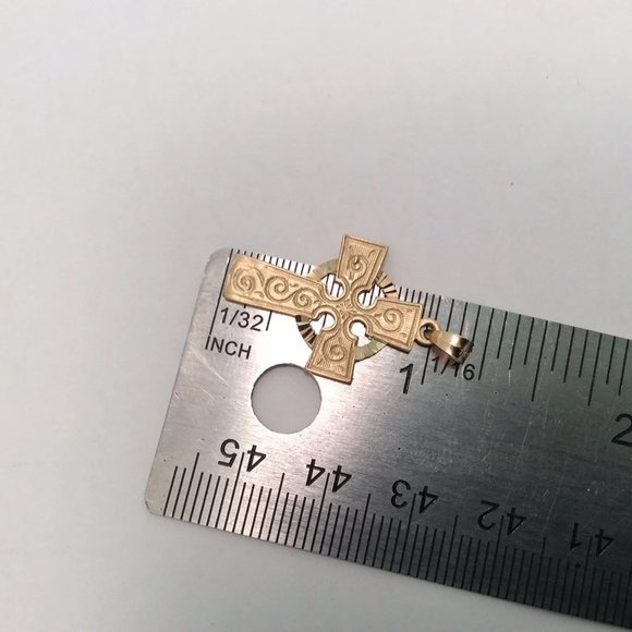 14k Solid Yellow real Gold Celtic Cross 2.00 Grams Religious Charm - Picture 8 of 8